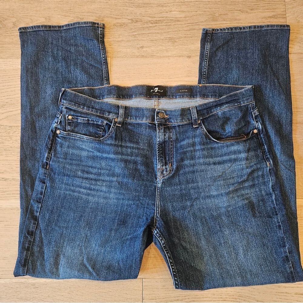 7 For All Mankind Jeans Men Sz 40x32 Blue Austyn Relaxed Straight Leg Whiskers